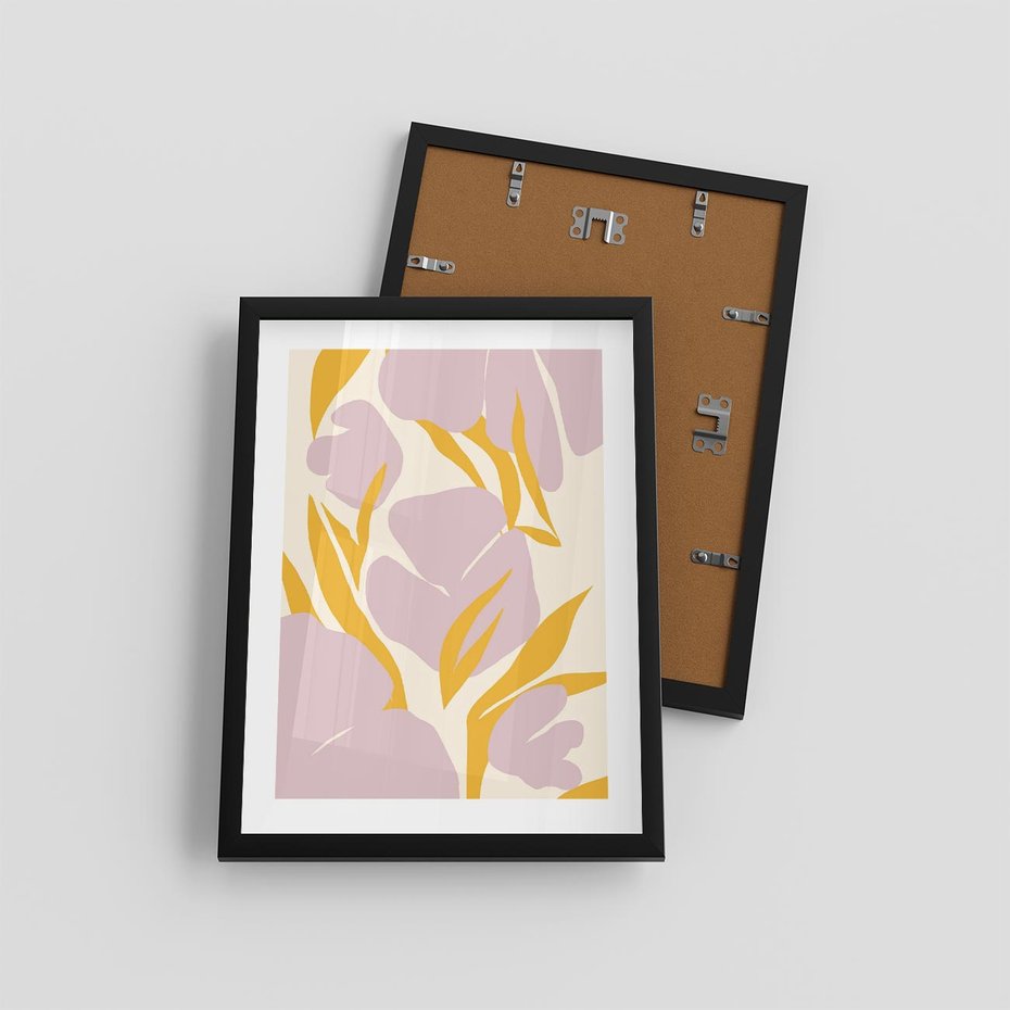 Plakat w ramie 30x40 - Migocące Wibracje - abstrakcyjne kwiaty, pastelowe kolory - rama czarna