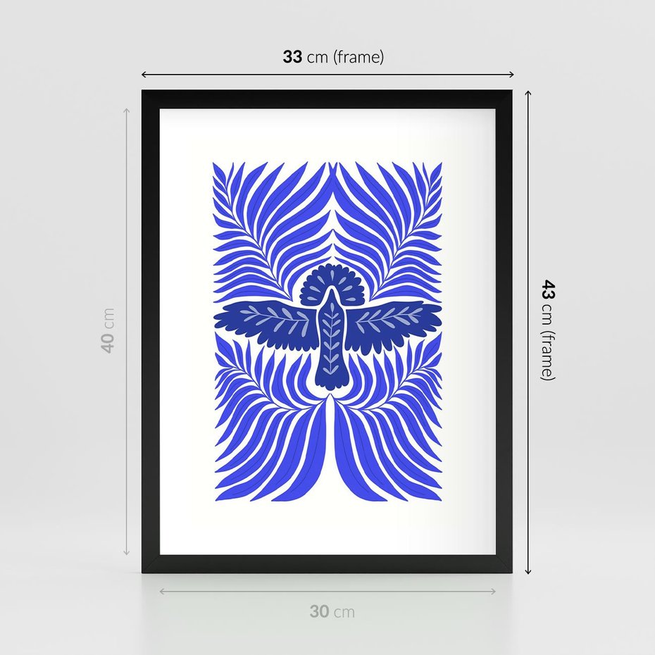 Plakat w ramie 30x40 - Etniczne Rekwizyty - etniczne roślinne wzory, granat - rama czarna