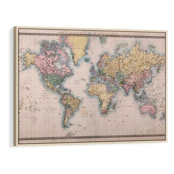 Obraz w ramie 100x70 - Światło Przeszłości - retro mapa świata, mapa - rama drewno