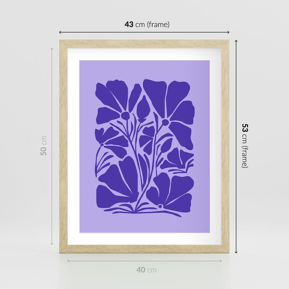 Plakat w ramie 40x50 - Migocące Boho Wibracje - kwiaty, energetyczne fioletowe tło - rama drewno