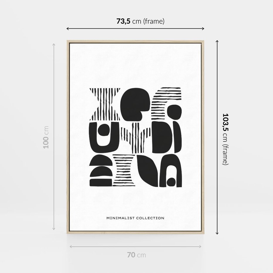 Obraz w ramie 70x100 - Taniec Dziwacznych Kresek - minimalistyczny plakat, czarno biały - rama drewno