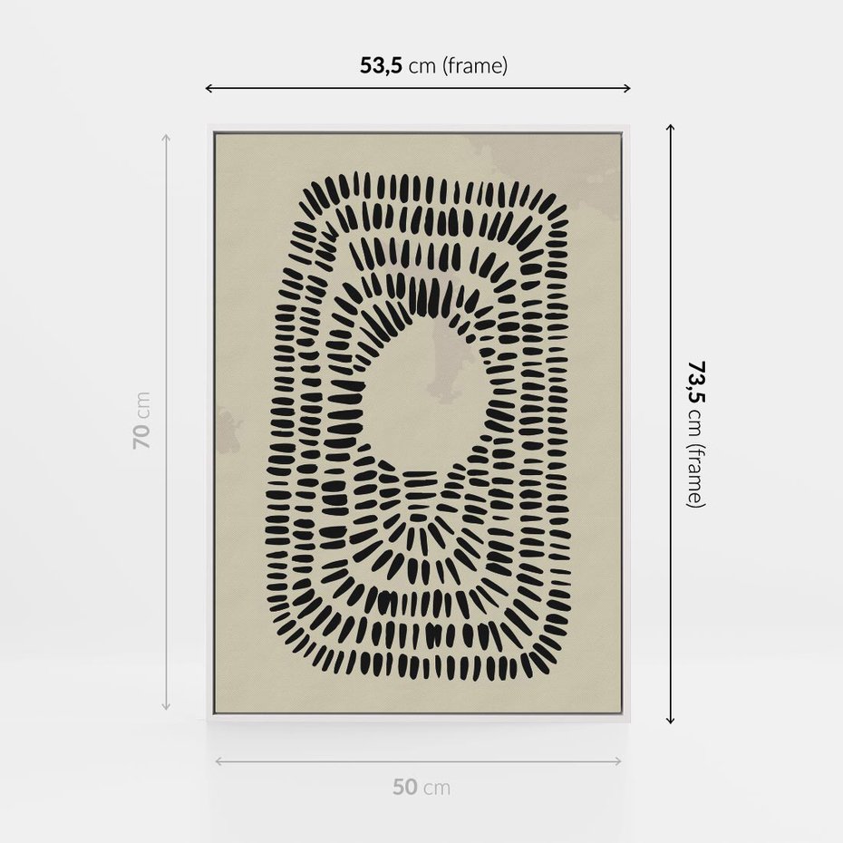 Obraz w ramie 50x70 - Zaklęte Wnętrza - boho plakat, czarne kropki kreski - rama biała
