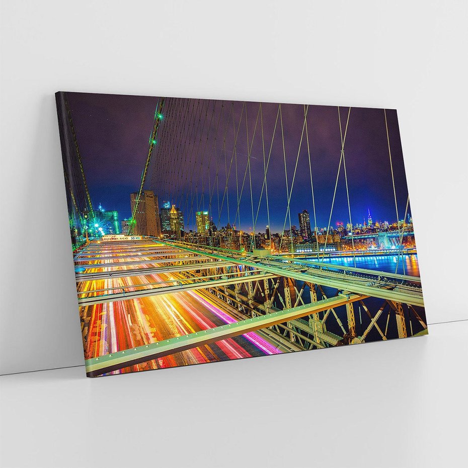 Obraz na płótnie 100x70 - Most w USA - Światła i samochody - most, USA