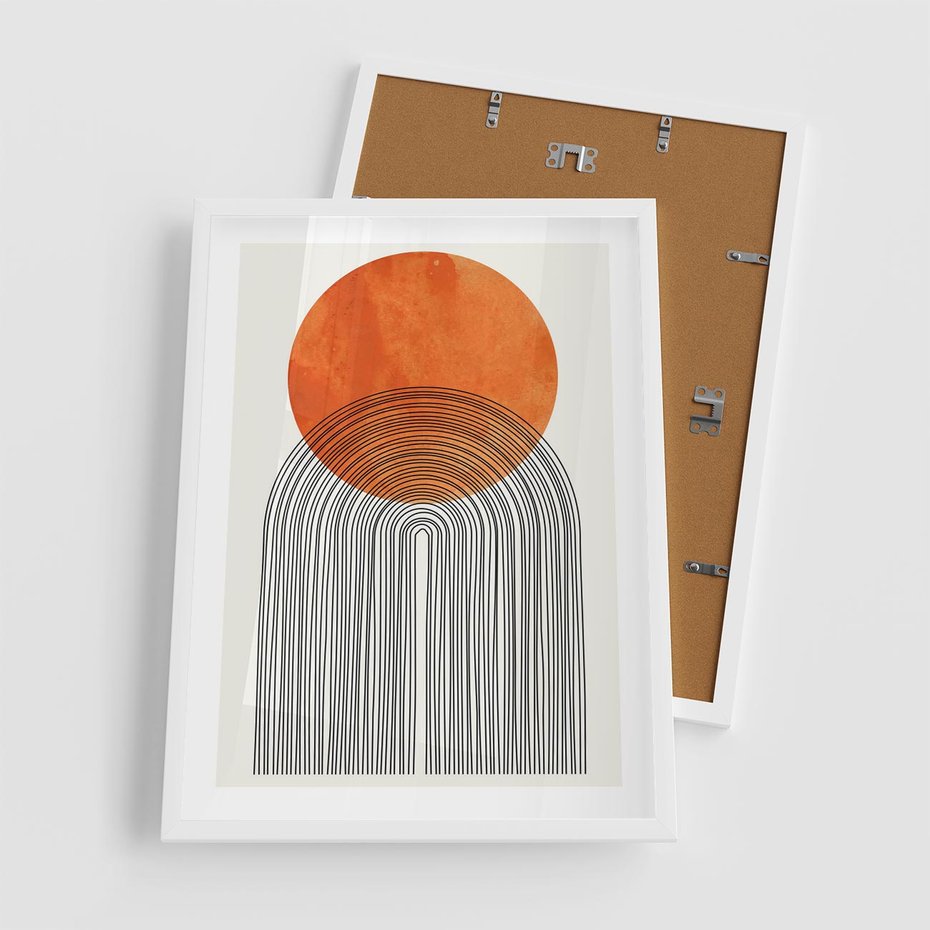 Plakat w ramie 50x70 - Abstrakcyjne Pulsacje - koło, boho styl - rama biała