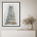 Plakat w ramie 50x70 - Niebieskie Schody Santorini - stare kamienne schody, niebieskie schody - rama czarna