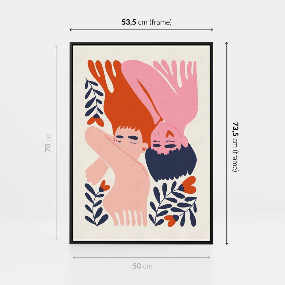 Obraz w ramie 50x70 - Miłość w Dwóch Sercach - miłość, para zakochanych - rama czarna