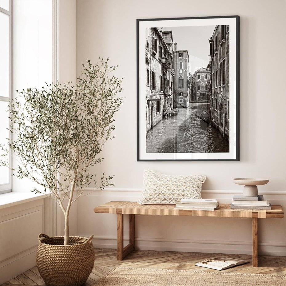 Plakat bez ramy 21x30 - Weneckie Kanały - czarno białe zdjęcie, wenecja