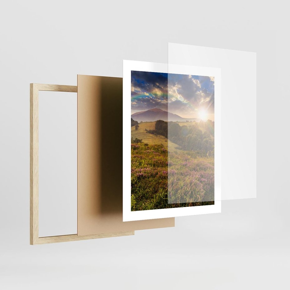 Plakat w ramie 40x50 - Pejzaż na łące - pejzaż, łąka - rama drewno