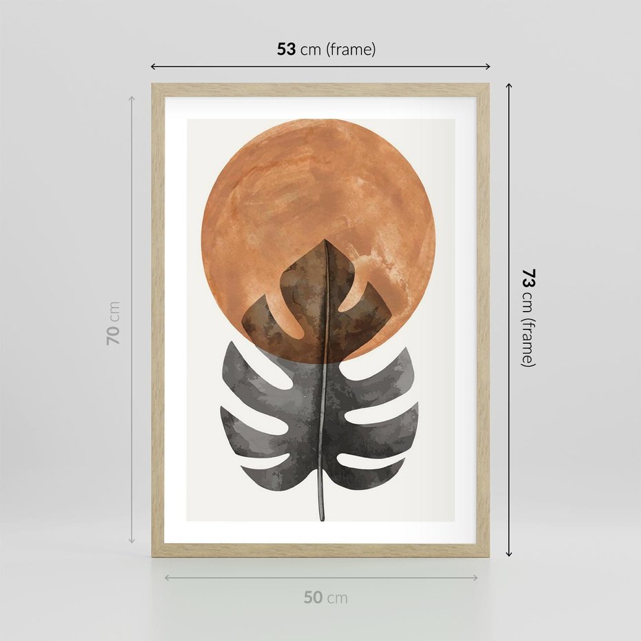 Plakat w ramie 50x70 - Natura a Sztuka - liść monstery, czarna grafika - rama drewno