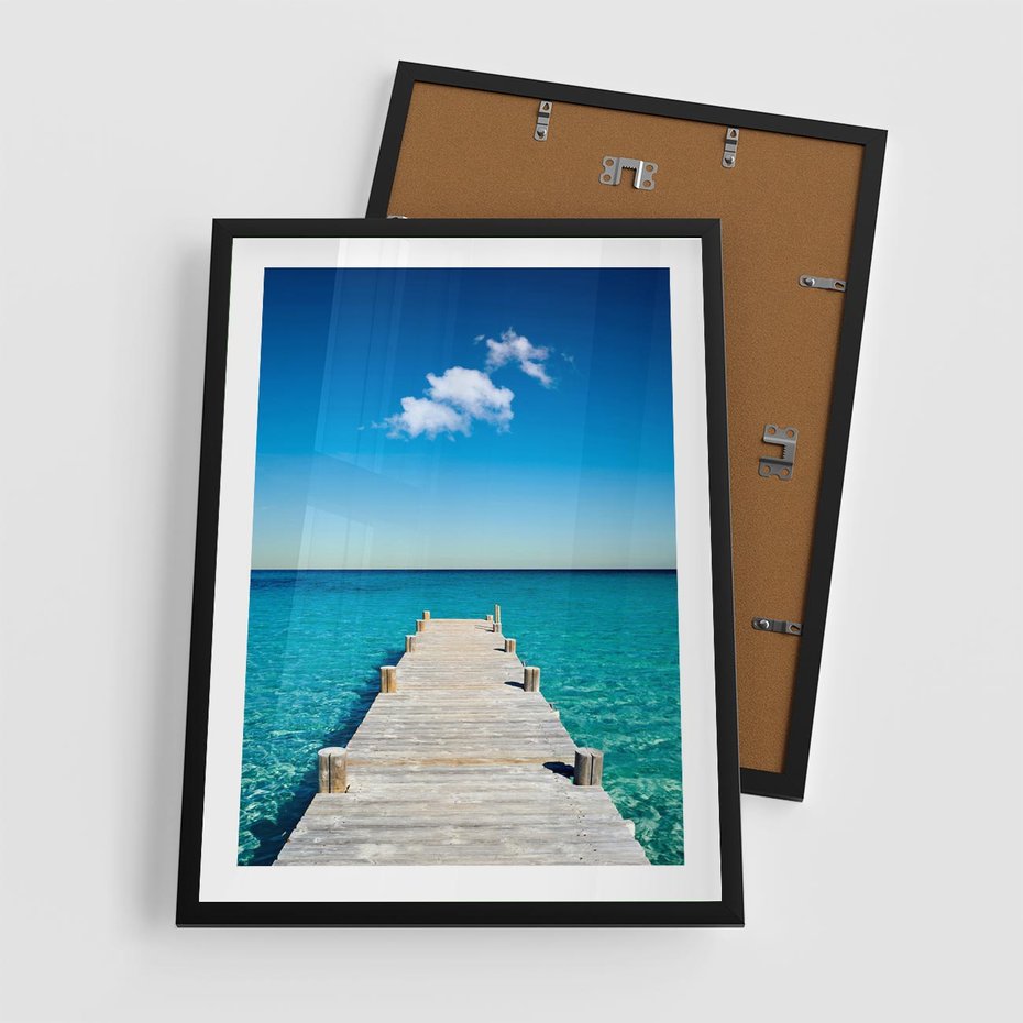 Plakat w ramie 50x70 - Letnie Morskie Uczucie - morze, pomost - rama czarna