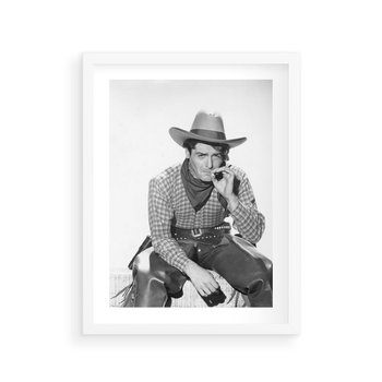 Plakat w ramie 40x50 - Dziki Zachód - retro zdjęcie, czarno białe - rama biała