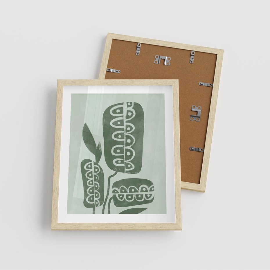 Plakat w ramie 40x50 - Nurtująca Zieleń - abstrakcyjny zielony motyw, skandynawski design - rama drewno