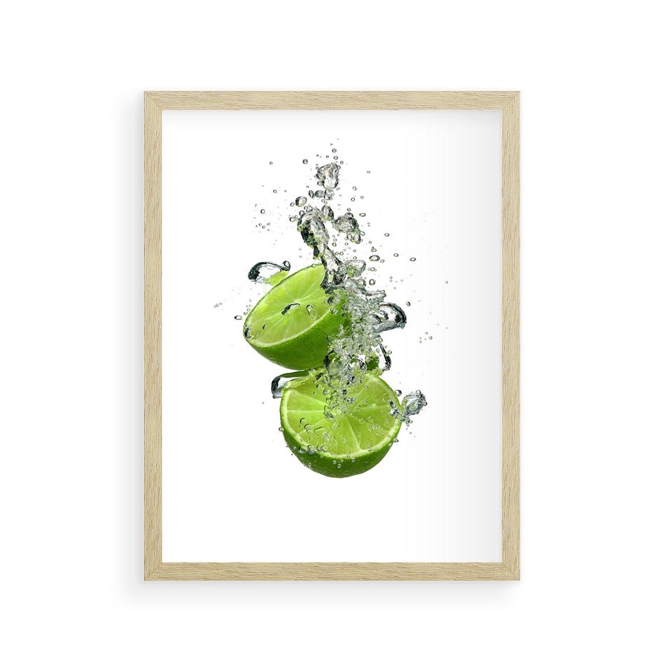 Plakat w ramie 30x40 - Kuchenne limonki na stole - limonki, kuchnia - rama drewno