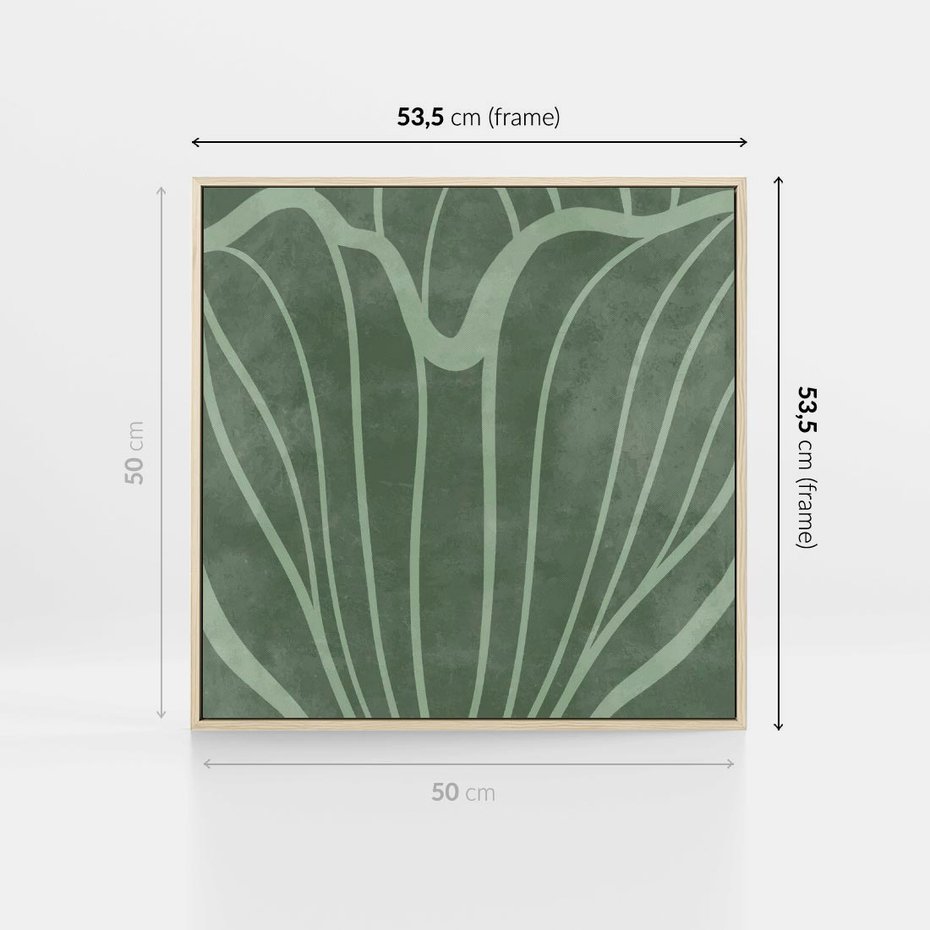 Obraz w ramie 50x50 - Zieleń Kształtująca Spokój - zielony plakat, roślinne inspiracje - rama drewno