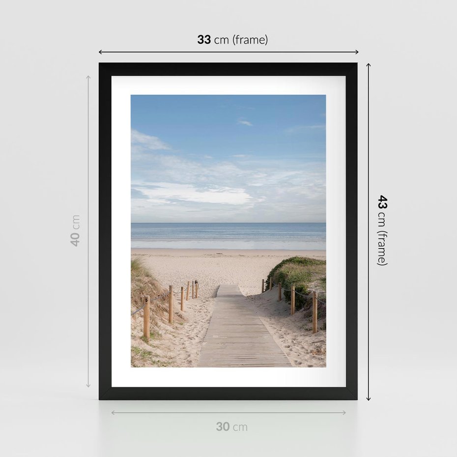 Plakat w ramie 30x40 - Plażowy pomost - plaża, pomost - rama czarna