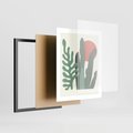 Plakat w ramie 40x50 - Graficzna Harmonia: Liście i Rośliny na Plakacie - liście, grafika - rama czarna