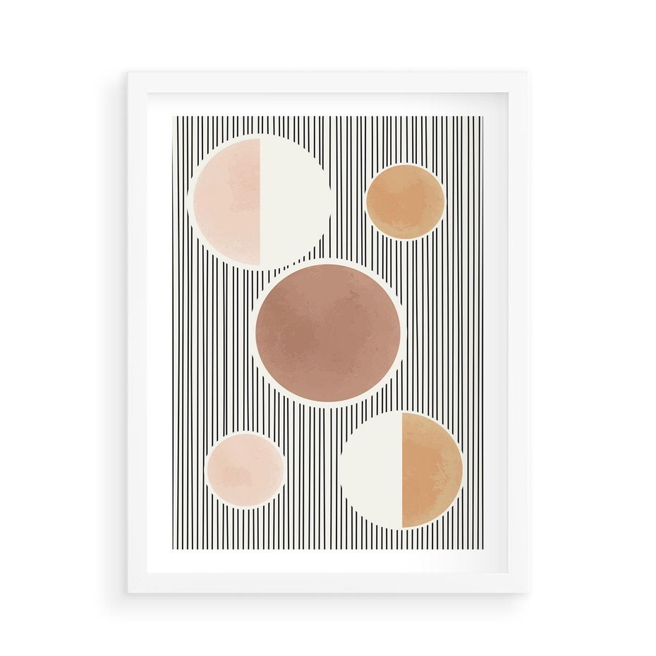 Plakat w ramie 50x70 - Rozplątane Granice - abstrakacyjna nowoczesna sztuka, koła okręgi - rama biała