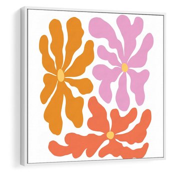 Obraz w ramie 50x50 - Rozbijające Refleksje - abstrakcyjne kolorowe kwiaty, minimlizm - rama biała