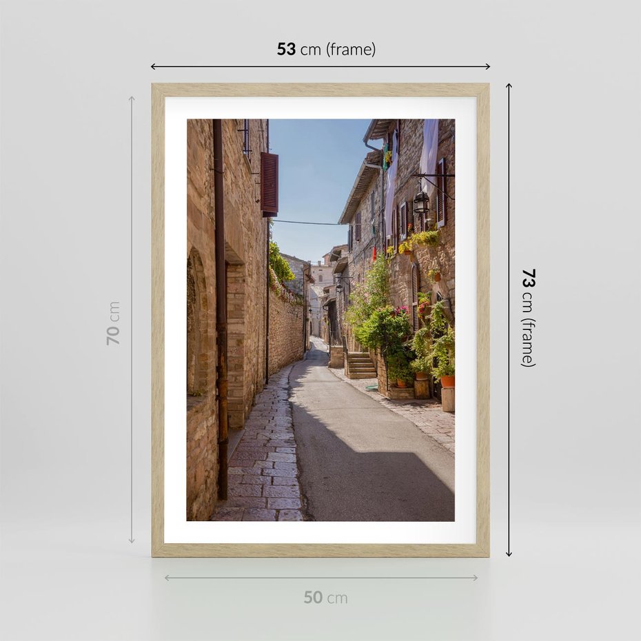 Plakat w ramie 50x70 - Uliczka Wakacyjnego Miasteczka - uliczka, wakacje - rama drewno