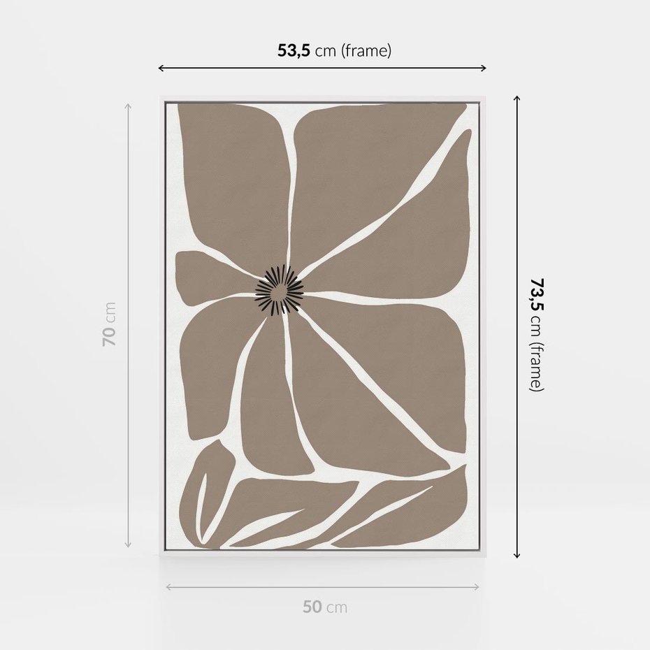 Obraz w ramie 50x70 - Złudne Zmysły - abstrakcyjny kwiat, beże i brązy - rama biała
