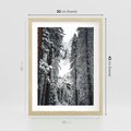 Plakat w ramie 30x40 - Cicha Magia Zimowego Lasu - zimowy las, ośnieżone drzewa - rama drewno