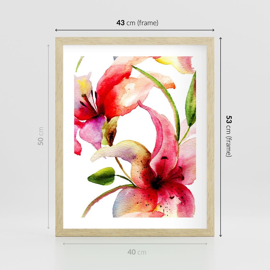 Plakat w ramie 40x50 - Kwiaty w akwareli - delikatne piękno - kwiaty, akwarela - rama drewno