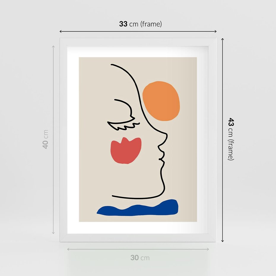 Plakat w ramie 30x40 - Taniec Przenikających Plam - abstrakcyjny obraz, przypomina twarz - rama biała