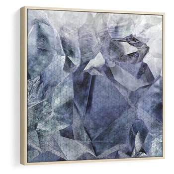Obraz w ramie 50x50 - Melodia mgieł i marzeń - abstrakcja w kolorze granatu, przypominająca górę lodową - rama drewno