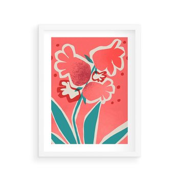 Plakat w ramie 30x40 - Rozkwitające Plamy i Formy - nowoczesny plakat, abstrakcyjne kwiaty - rama biała