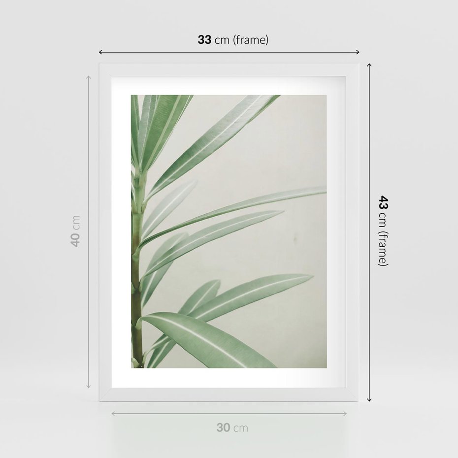 Plakat w ramie 30x40 - Minimalistyczna Tropikalna Harmonia - tropikalna roślina, zielone liście - rama biała