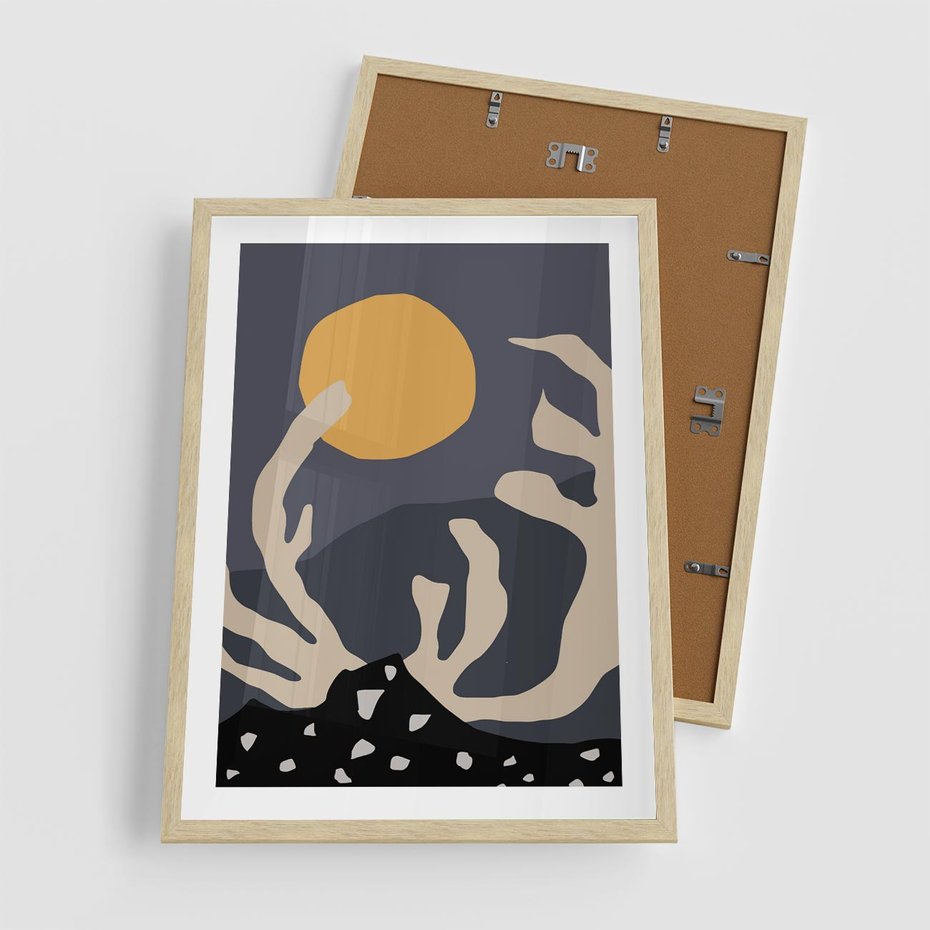 Plakat w ramie 50x70 - Tajemniczy Księżyc - nowoczesna sztuka, plakat - rama drewno