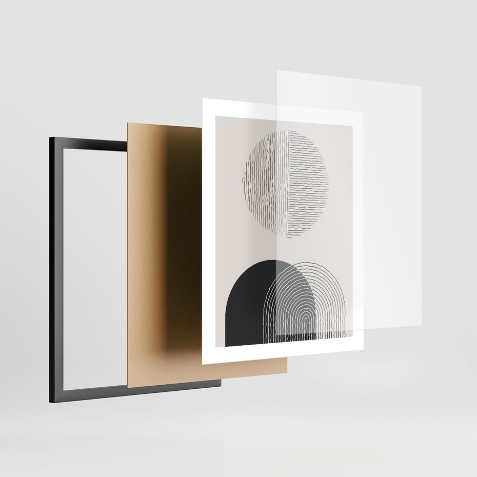 Plakat w ramie 40x50 - Przenikająca Rzeczywistość - abstrakcyjna kompozycja, okręgi i półokręgi - rama czarna