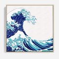 Obraz w ramie 80x80 - Fala Japandi - wielka fala w Kaganawie, obraz Hokusai - rama drewno