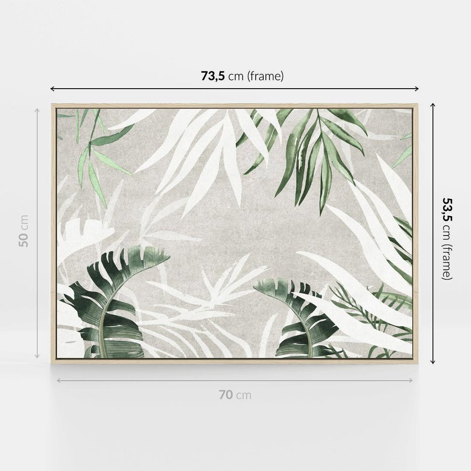 Obraz w ramie 70x50 - Zielony Raj - monstera, palmy - rama drewno