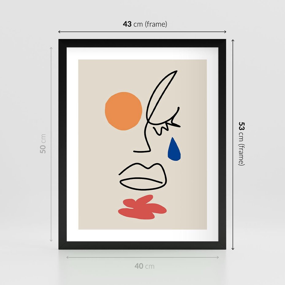 Plakat w ramie 40x50 - Impresje Plam - abstrakcyjny obraz, przypomina twarz - rama czarna