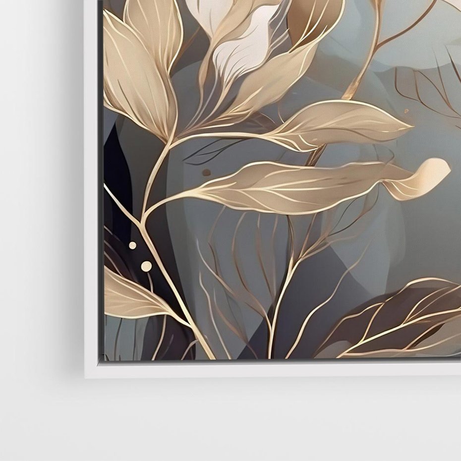 Obraz w ramie 80x80 - Ekspresjonistyczny deszcz uczuć - grafika, złote kwiaty - rama biała