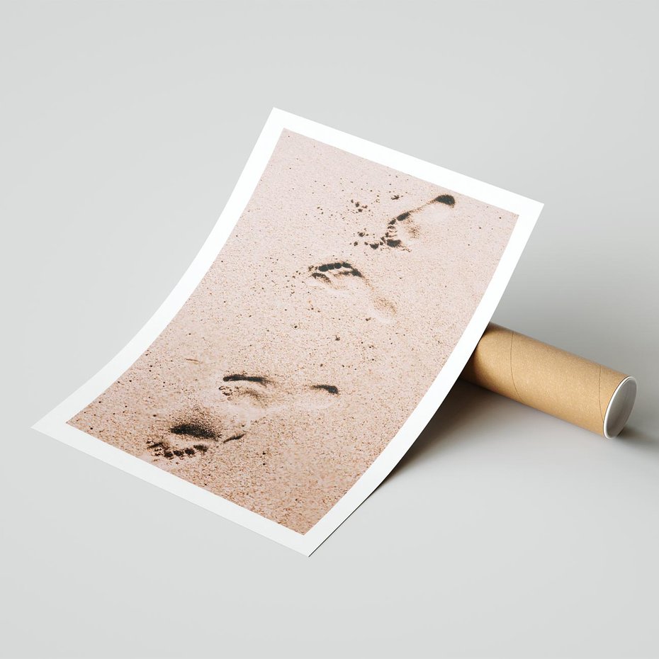 Plakat bez ramy 21x30 - Ślady na Piasku - piasek, plaża