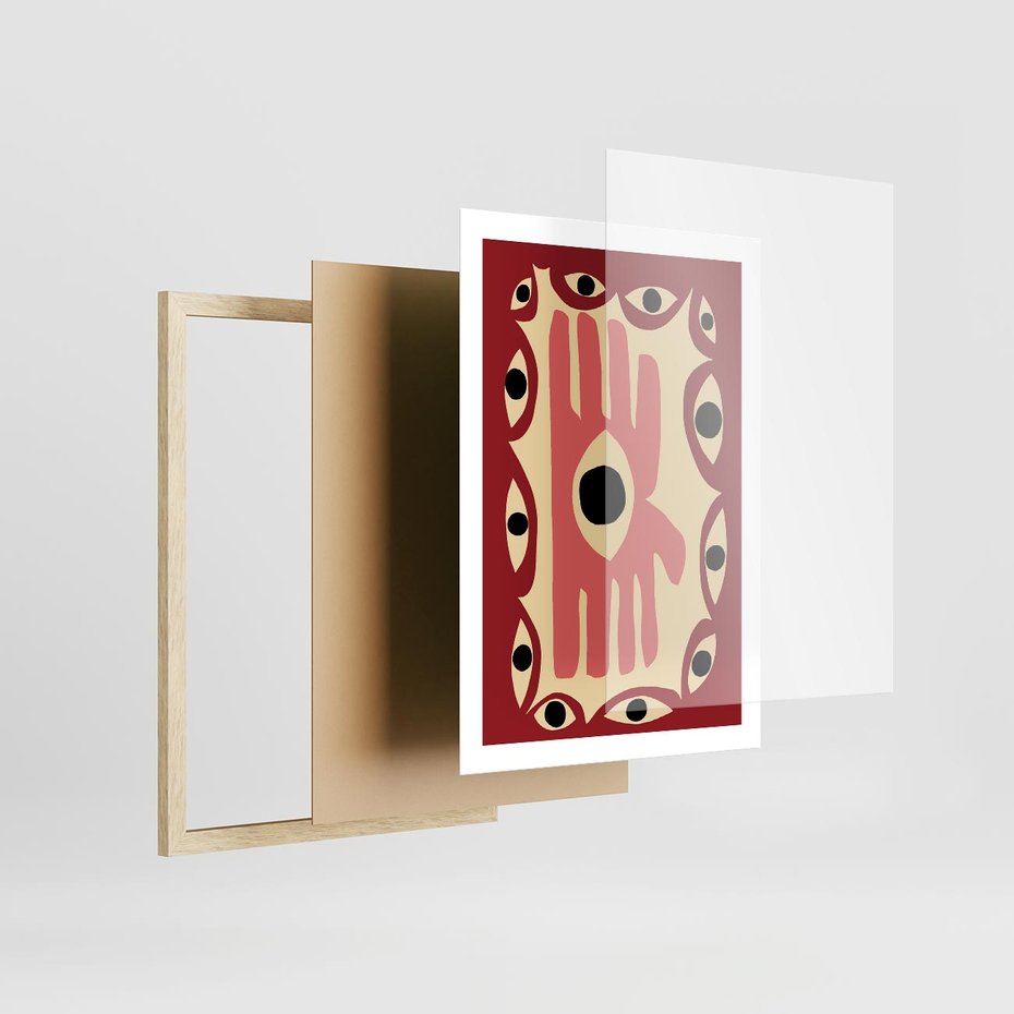 Plakat w ramie 50x70 - Migotliwe Kształty - abstrakcyjny obraz, boho styl - rama drewno