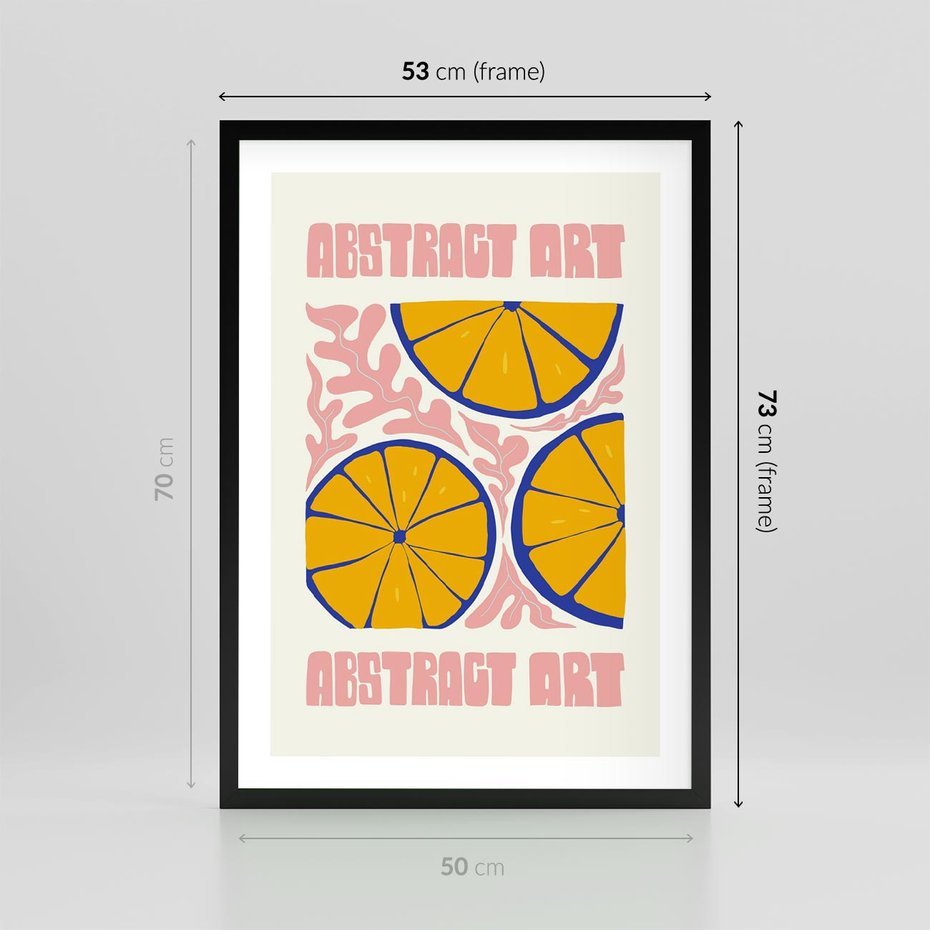 Plakat w ramie 50x70 - Podróżne Wizje - typografia, cytryny - rama czarna