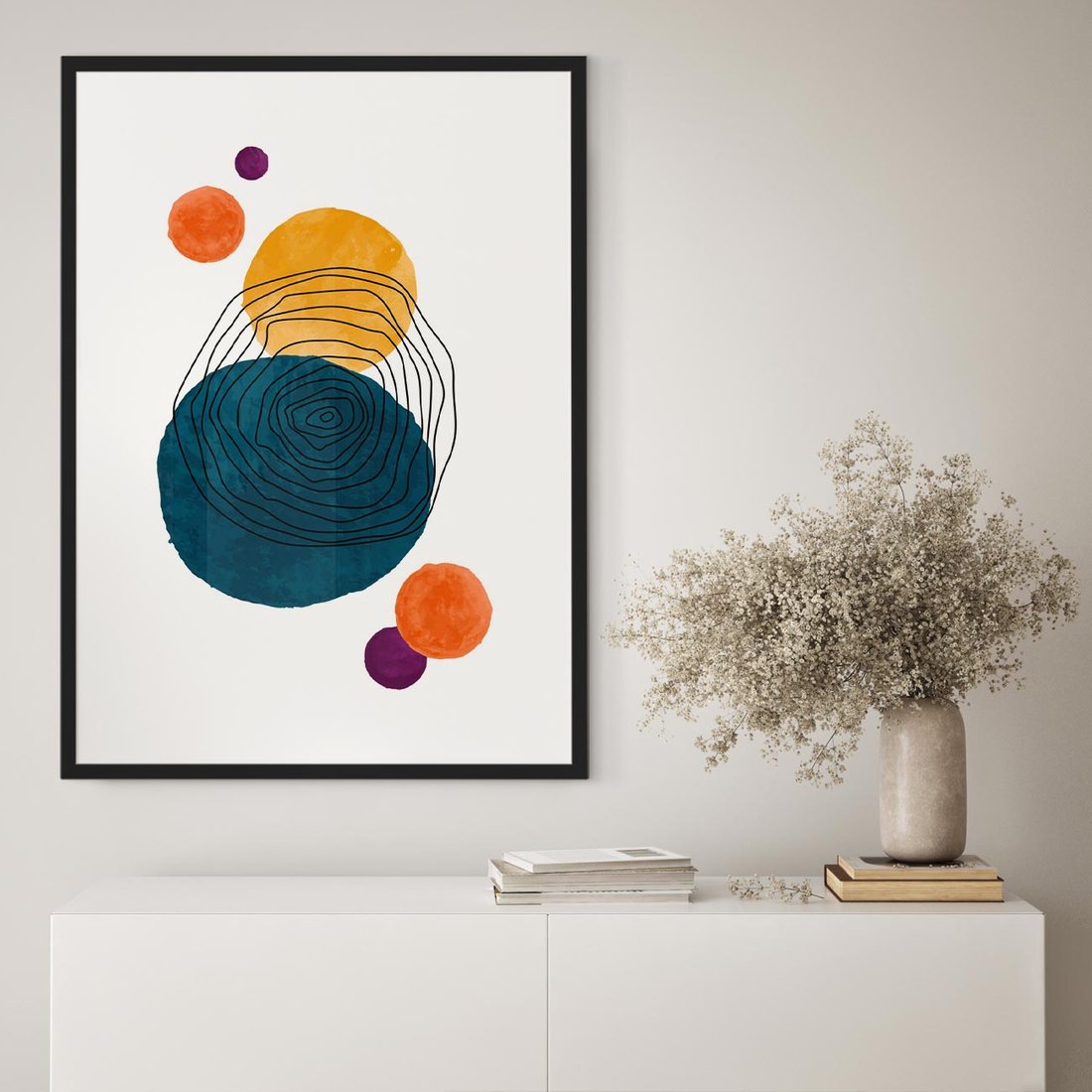 Plakat w ramie 40x50 - Kolorowe Plam z Czarnymi Liniami - kolorowe plamy, szkic - rama czarna