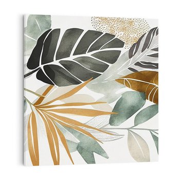 Obraz na płótnie 40x40 - Współbrzmienie wewnętrznego ja - kompozycja z tropikalnych liści, stonowane kolory