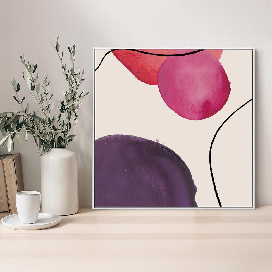 Obraz w ramie 50x50 - Kolorowe Impresje - abstrakcyjne akwarelowe plamy, nieregularne linie - rama biała