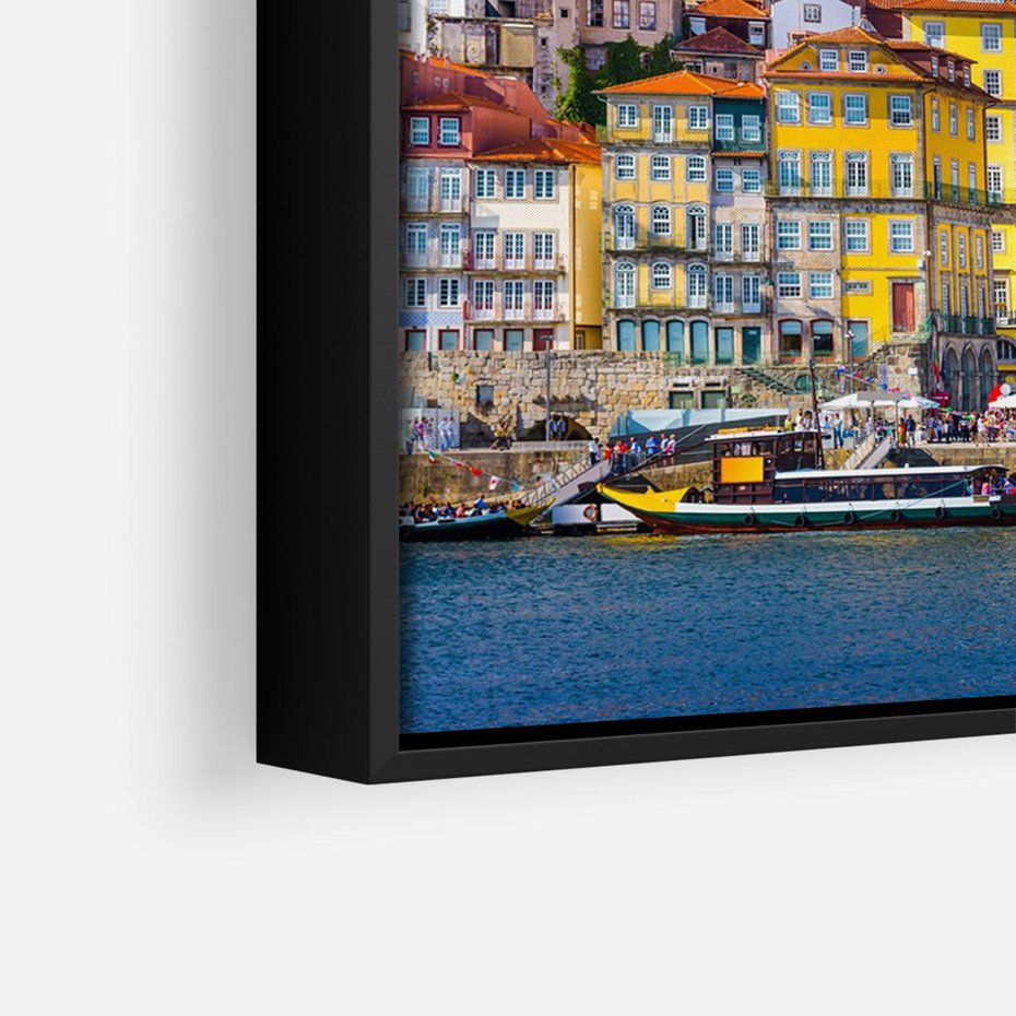 Obraz w ramie 70x50 - Kolorowa Przystań - nadmorskie miasto, kolorowe budynki - rama czarna