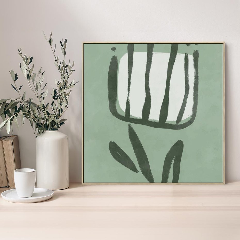 Obraz w ramie 50x50 - Objęcia Zieleni - zielona abstrakcja, zgaszona zieleń - rama drewno