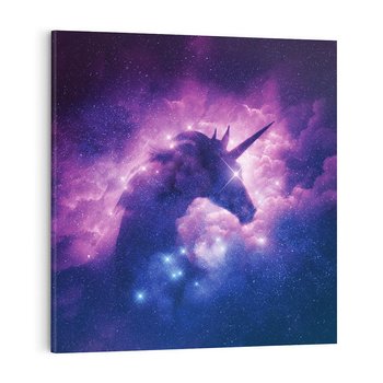 Obraz na płótnie 40x40 - Mityczna podróż - kosmos, jednorożec