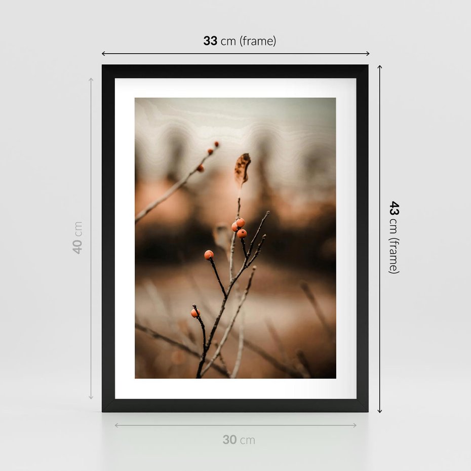 Plakat w ramie 30x40 - Jarzębina w Pejzażu - jesień, gałązka - rama czarna