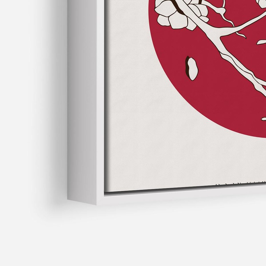 Obraz w ramie 70x50 - Esencja Zen - kwiatnąca wiśnia, orientalna grafika - rama biała