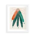 Plakat w ramie 40x50 - Energetyczna Harmonia Kwiatów - akwarelowe abstrakcyjne kształty, zieleń i pomarańcz - rama biała