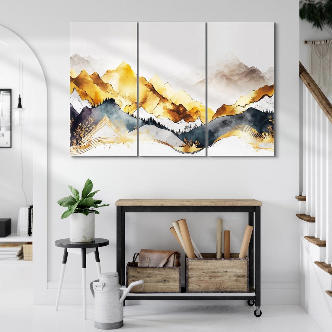 Obraz na płótnie 120x80 - Złote Góry - akwarela, graficzne góry
