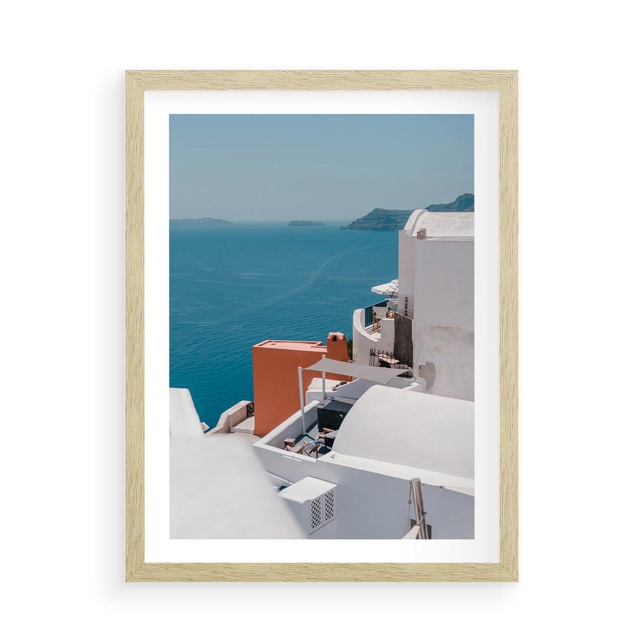 Plakat w ramie 50x70 - Magiczna Wyspa na Twojej Ścianie - Santorini, wyspa - rama drewno
